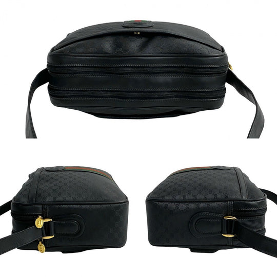 GUCCI Shoulder Bag leather black Sherry line Old Gucci