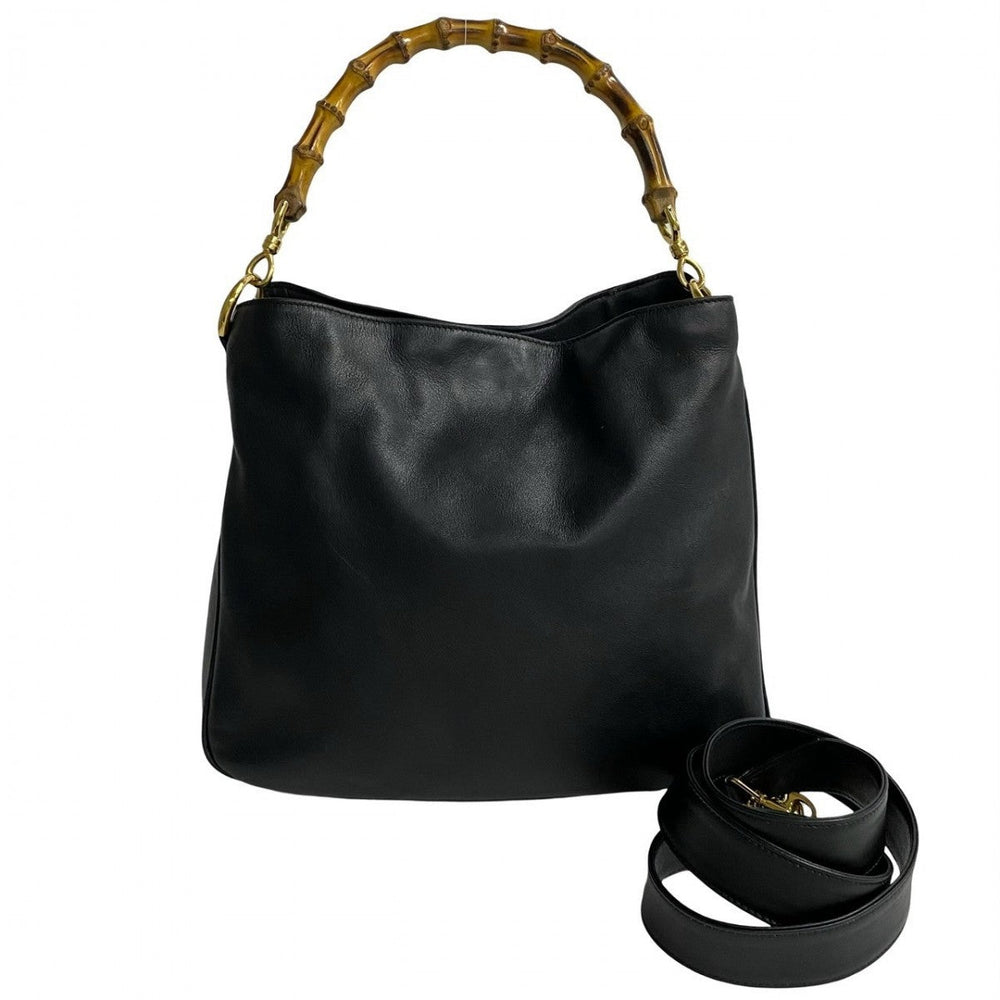 GUCCI Shoulder Bag leather black Bamboo
