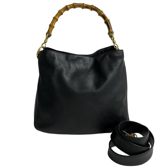 GUCCI Shoulder Bag leather black Bamboo