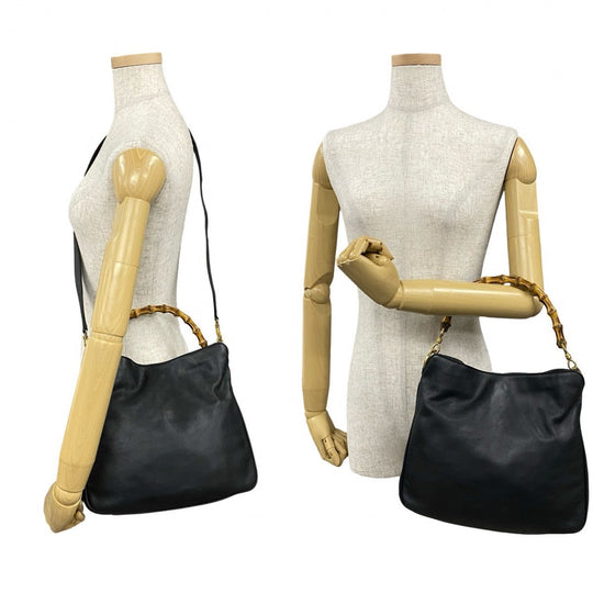 GUCCI Shoulder Bag leather black Bamboo