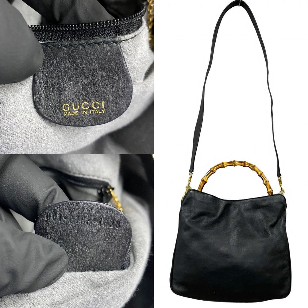 GUCCI Shoulder Bag leather black Bamboo
