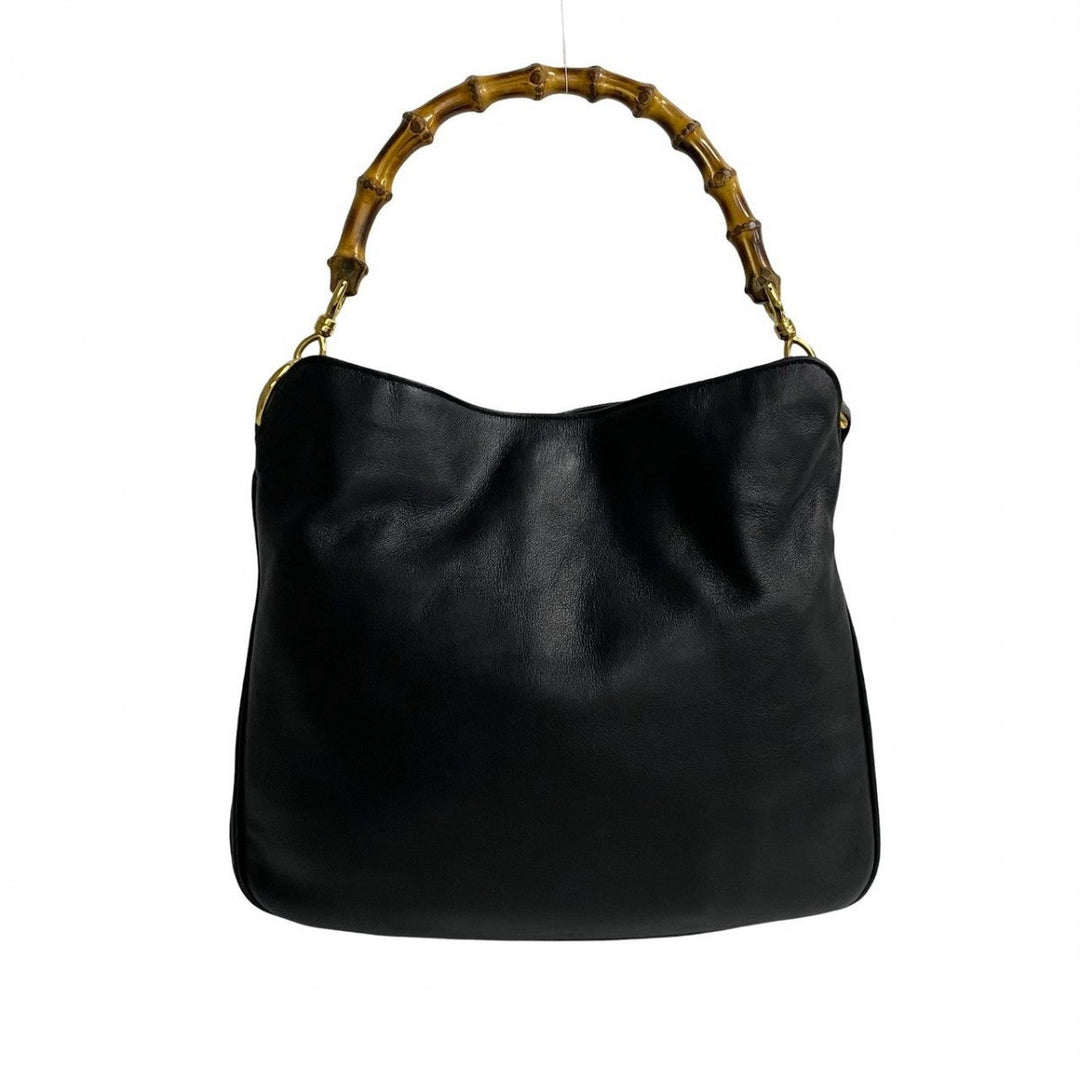 GUCCI Shoulder Bag leather black Bamboo