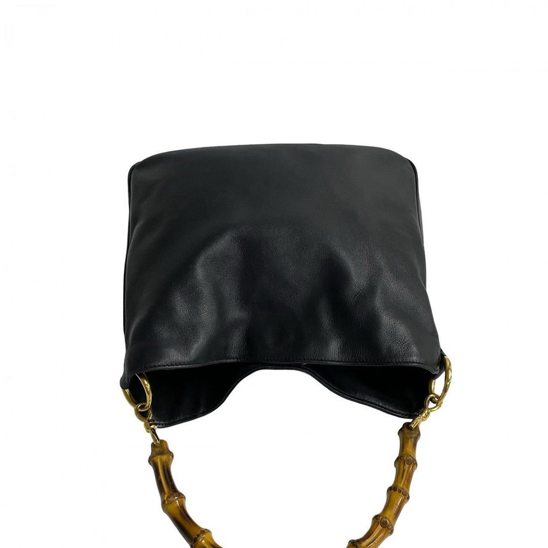 GUCCI Shoulder Bag leather black Bamboo