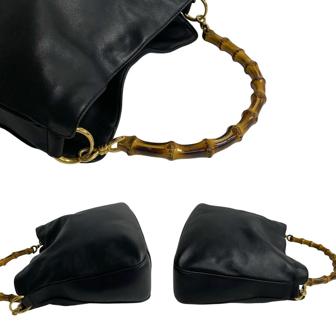 GUCCI Shoulder Bag leather black Bamboo