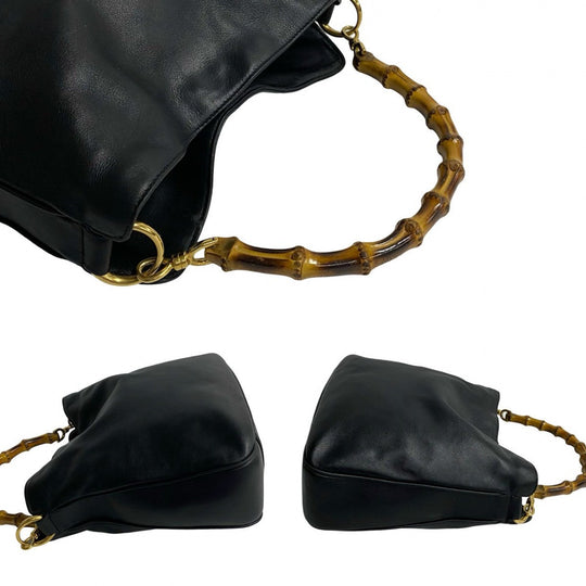 GUCCI Shoulder Bag leather black Bamboo