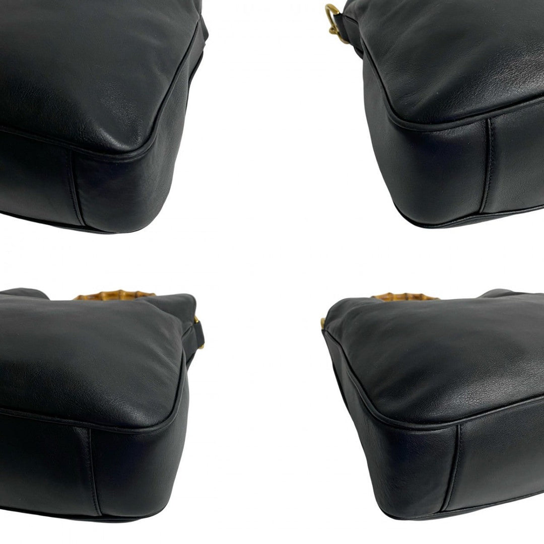 GUCCI Shoulder Bag leather black Bamboo
