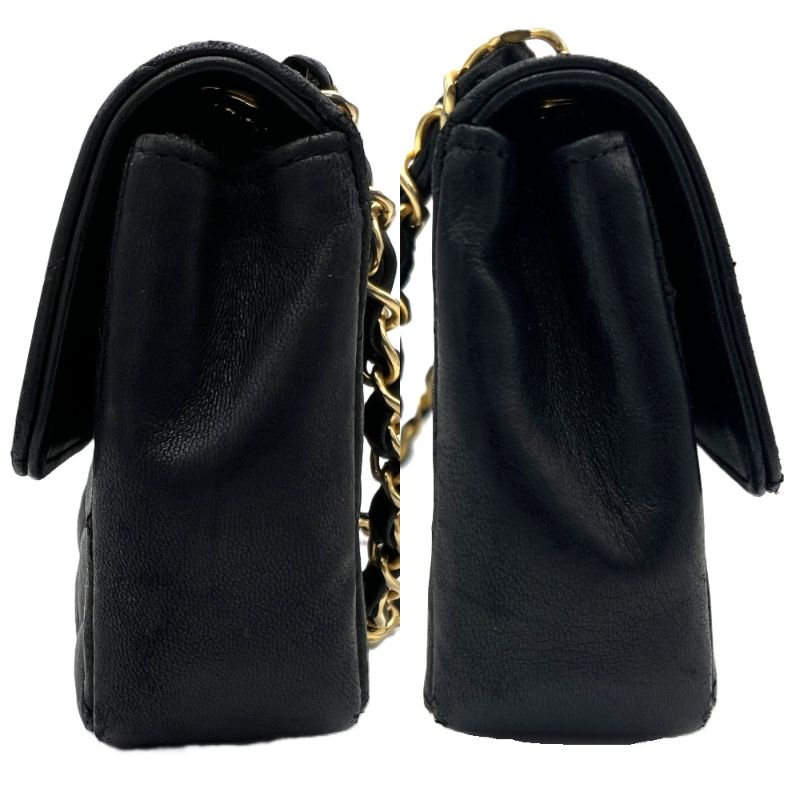 CHANEL Shoulder Bag lambskin black Chain Gold Metal Flap Turnlock Mini Matrasse Women Used Authentic