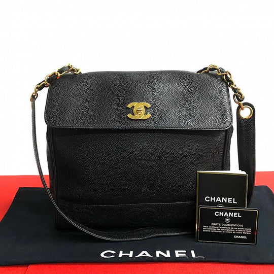 CHANEL Shoulder Bag Matt caviar skin black