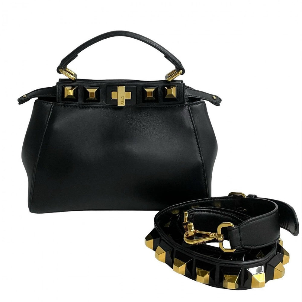 FENDI Shoulder Bag leather black Peekaboo Mini Studs
