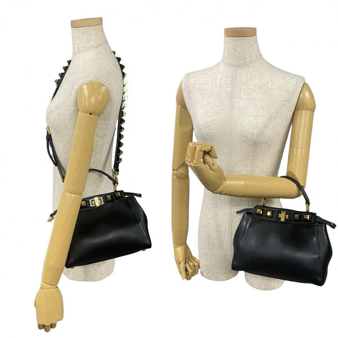 FENDI Shoulder Bag leather black Peekaboo Mini Studs