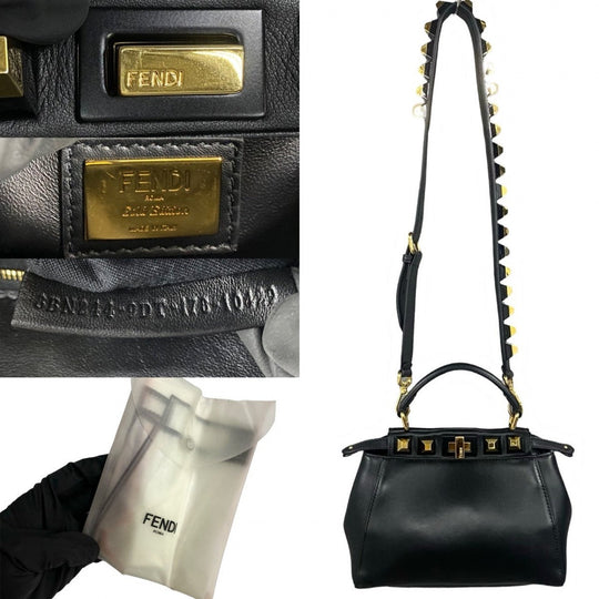 FENDI Shoulder Bag leather black Peekaboo Mini Studs