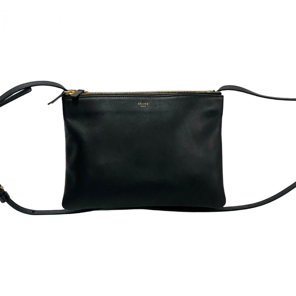 CELINE Shoulder Bag leather black trio