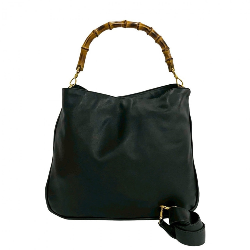 GUCCI Shoulder Bag leather black Bamboo