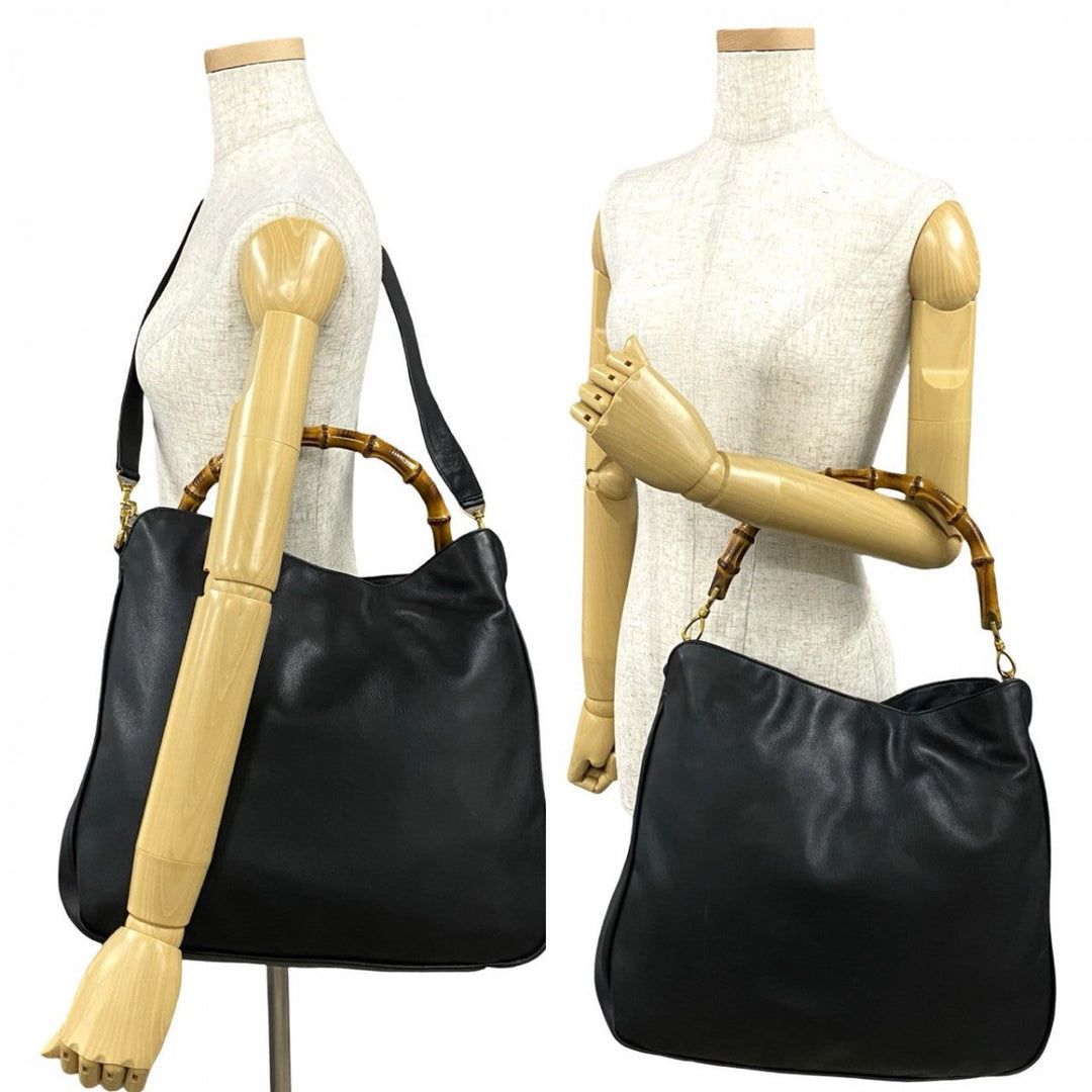 GUCCI Shoulder Bag leather black Bamboo