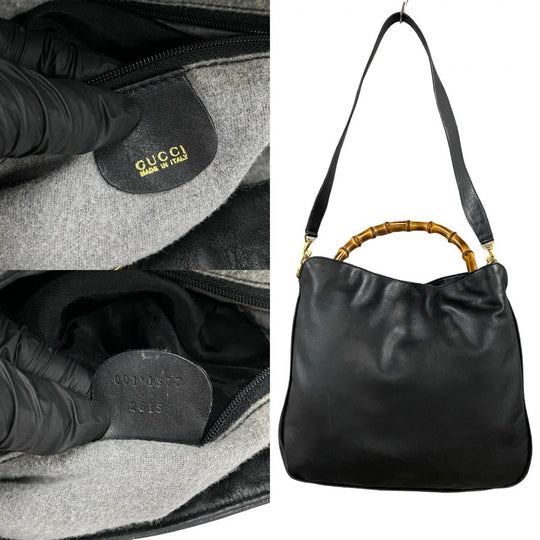 GUCCI Shoulder Bag leather black Bamboo