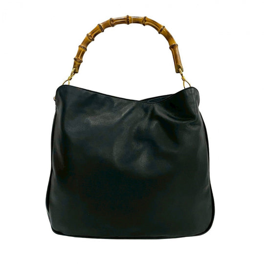 GUCCI Shoulder Bag leather black Bamboo