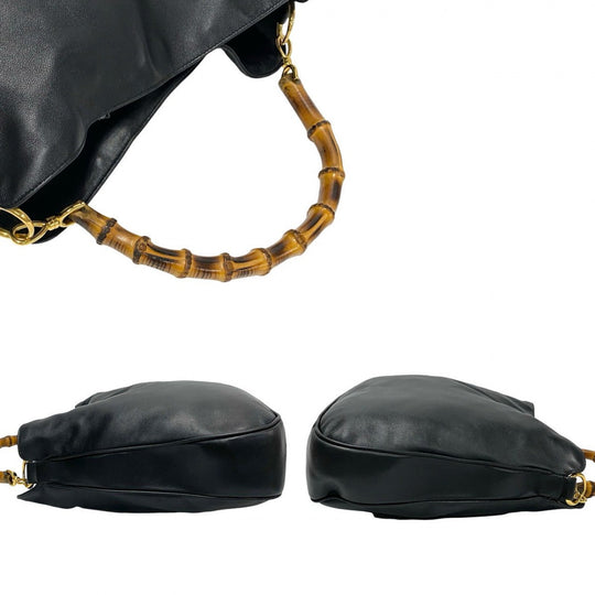 GUCCI Shoulder Bag leather black Bamboo