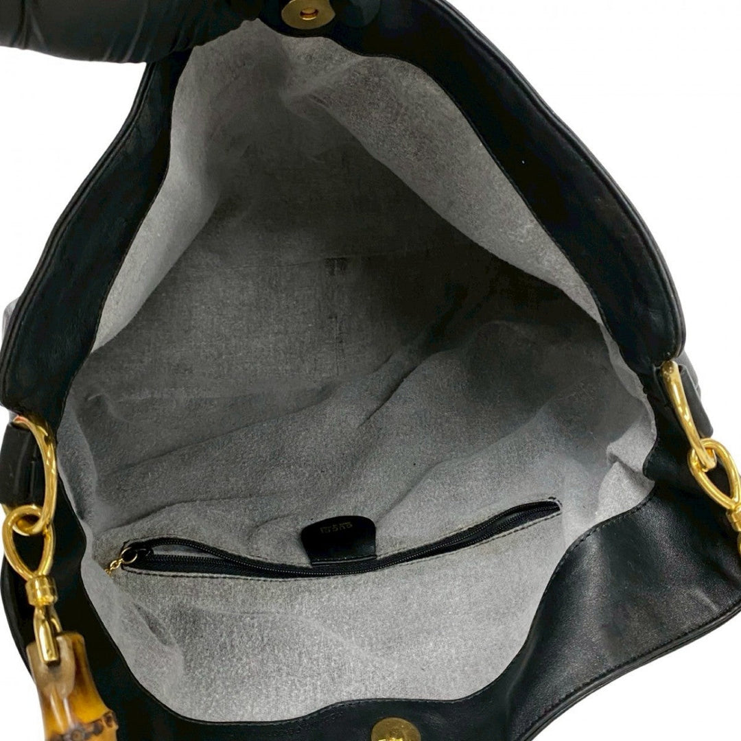 GUCCI Shoulder Bag leather black Bamboo