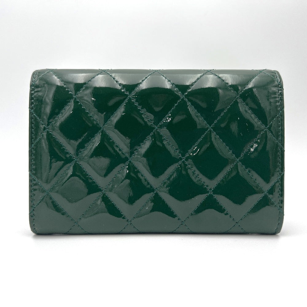 CHANEL Bifold Wallet enamel green COCO Mark Matrasse Women Used Authentic