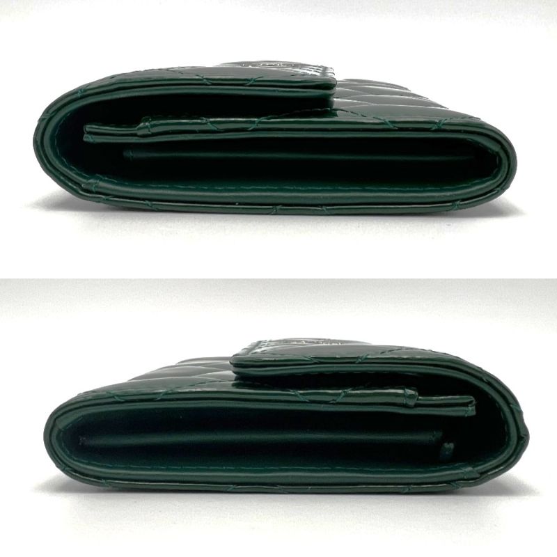 CHANEL Bifold Wallet enamel green COCO Mark Matrasse Women Used Authentic