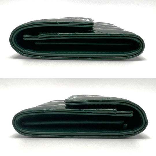CHANEL Bifold Wallet enamel green COCO Mark Matrasse Women Used Authentic