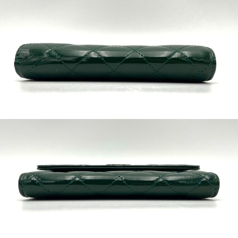 CHANEL Bifold Wallet enamel green COCO Mark Matrasse Women Used Authentic