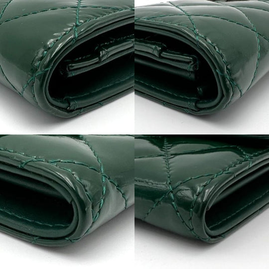 CHANEL Bifold Wallet enamel green COCO Mark Matrasse Women Used Authentic
