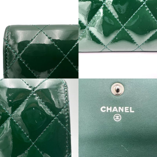 CHANEL Bifold Wallet enamel green COCO Mark Matrasse Women Used Authentic