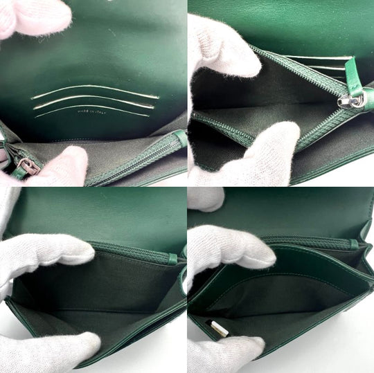 CHANEL Bifold Wallet enamel green COCO Mark Matrasse Women Used Authentic