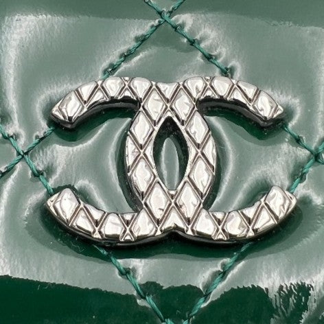 CHANEL Bifold Wallet enamel green COCO Mark Matrasse Women Used Authentic