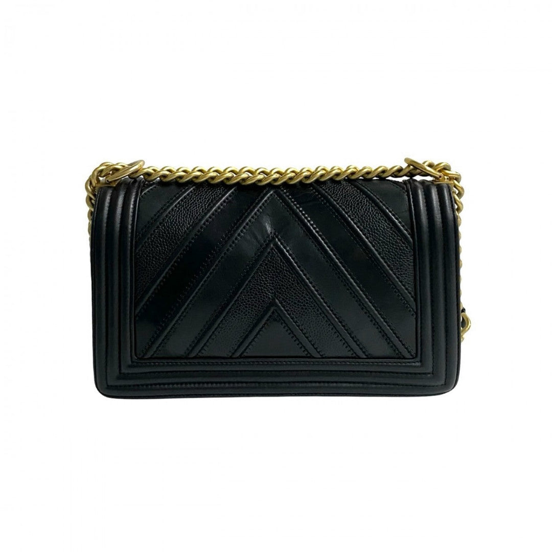 CHANEL Shoulder Bag leather black Boy chanel