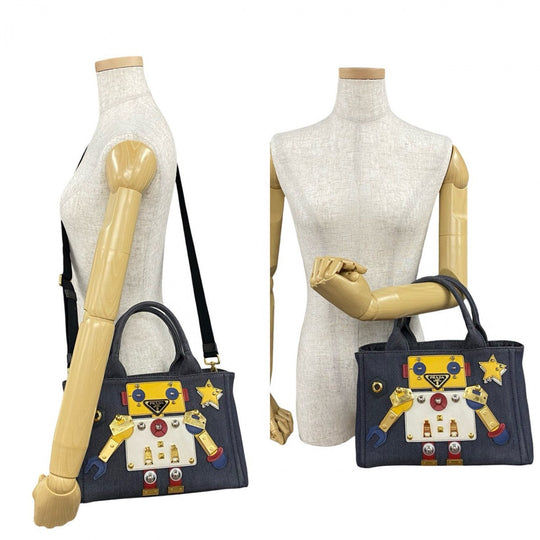 PRADA Shoulder Bag denim Navy Canapa Robot