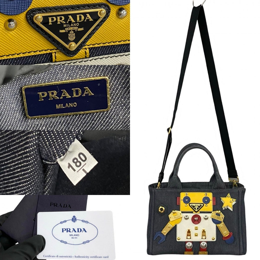 PRADA Shoulder Bag denim Navy Canapa Robot