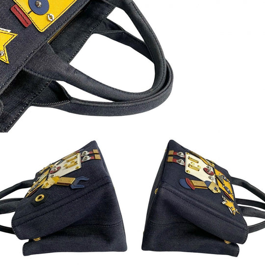 PRADA Shoulder Bag denim Navy Canapa Robot