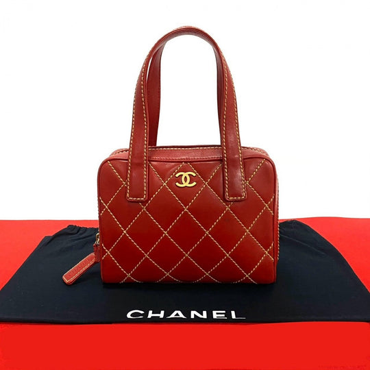 CHANEL Handbag leather Red Wild stitch