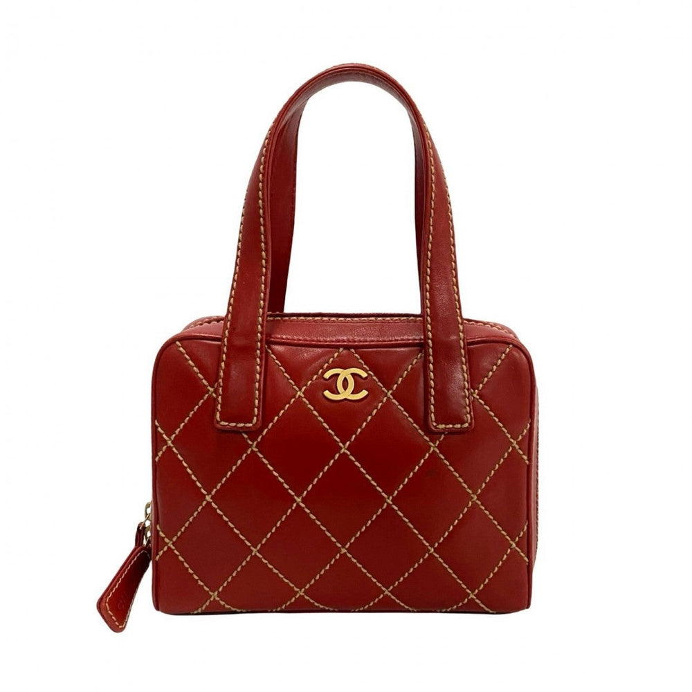 CHANEL Handbag leather Red Wild stitch