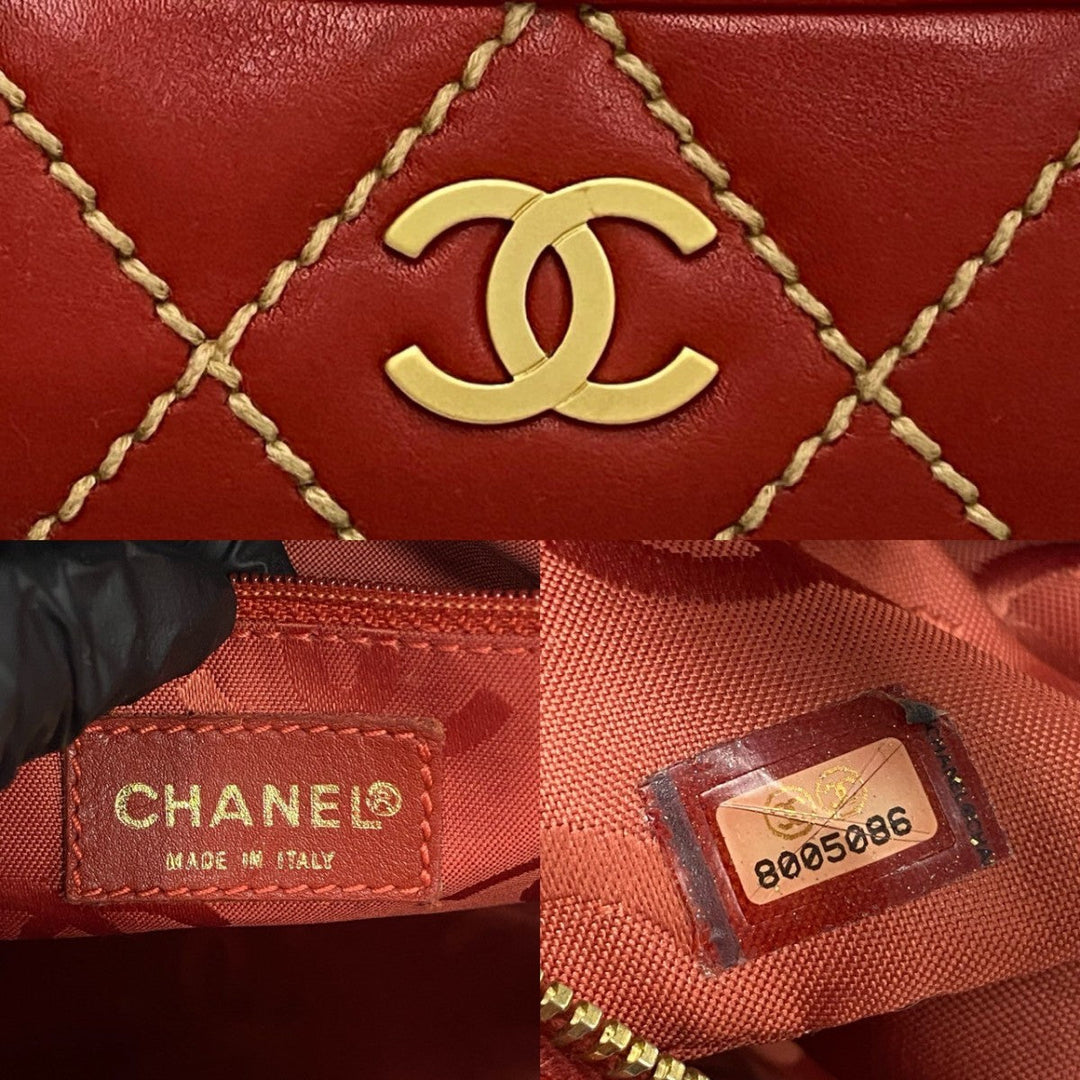 CHANEL Handbag leather Red Wild stitch