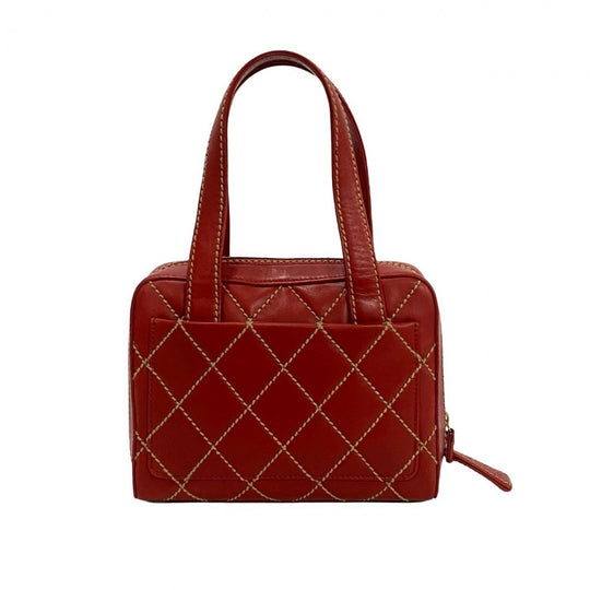 CHANEL Handbag leather Red Wild stitch