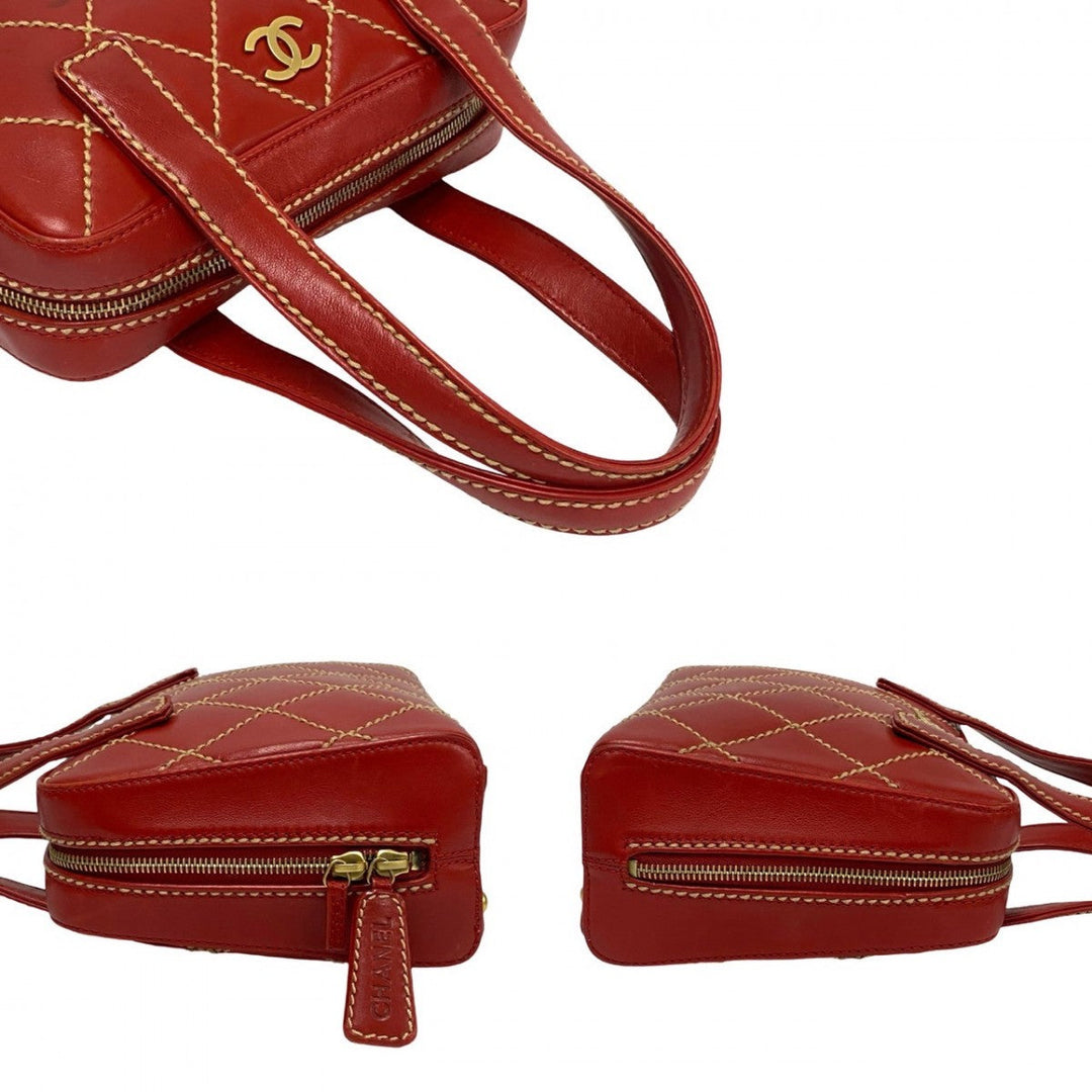 CHANEL Handbag leather Red Wild stitch