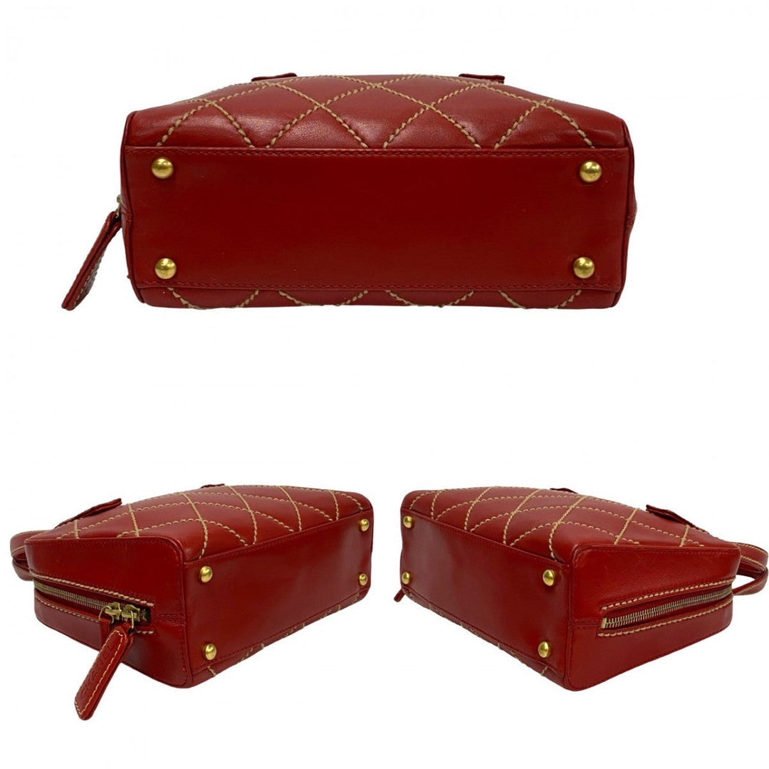CHANEL Handbag leather Red Wild stitch