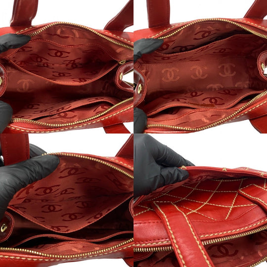 CHANEL Handbag leather Red Wild stitch