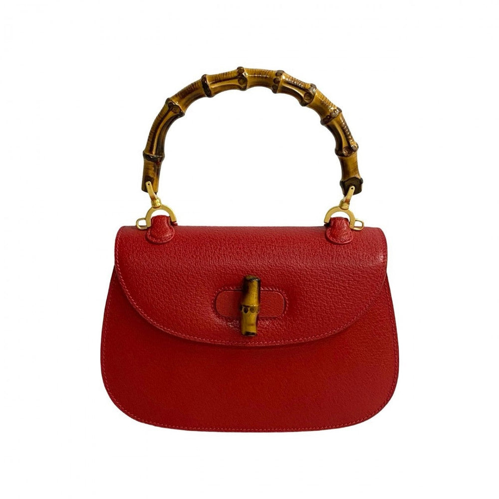 GUCCI Handbag leather Red Bamboo