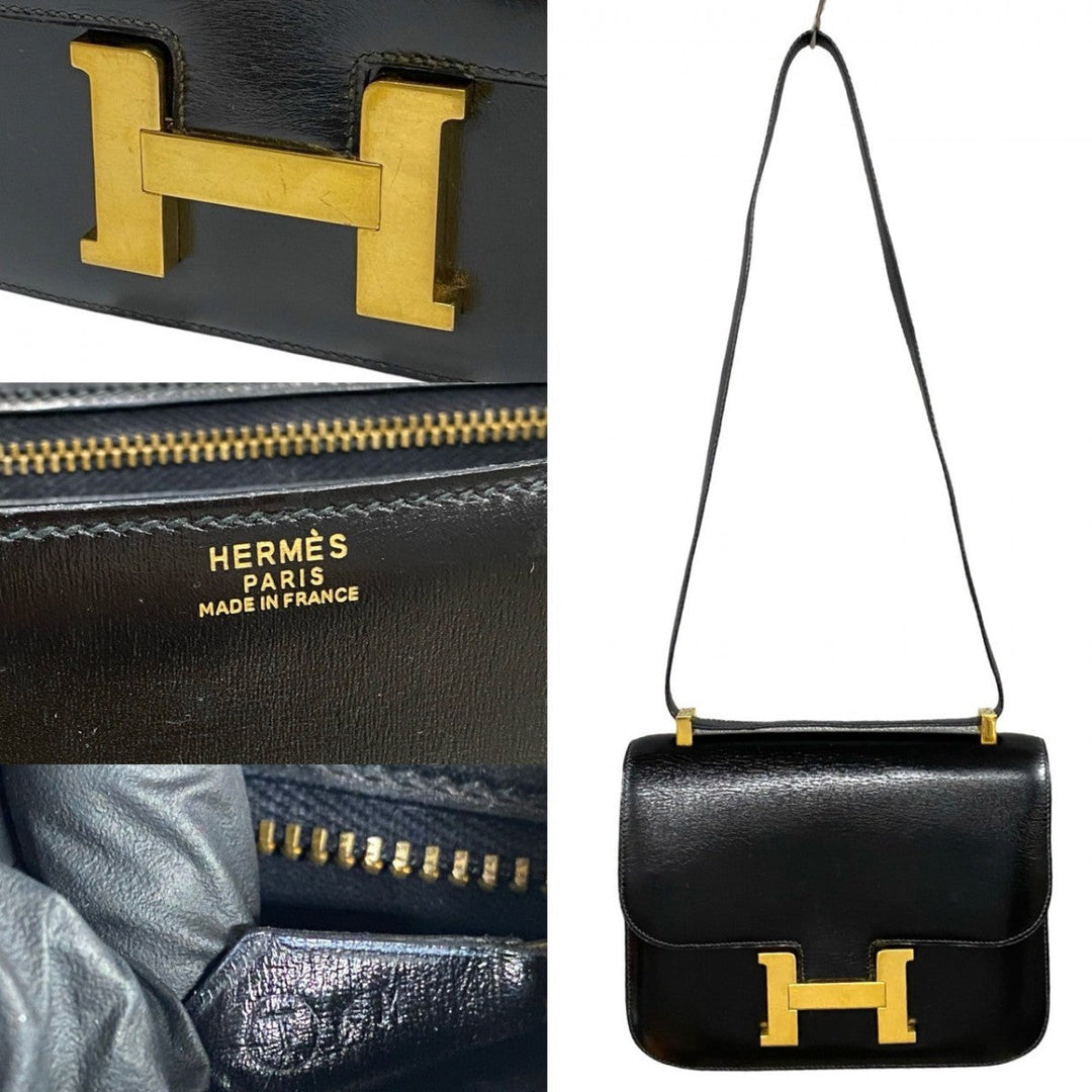 HERMES Shoulder Bag Box scarf black Constance