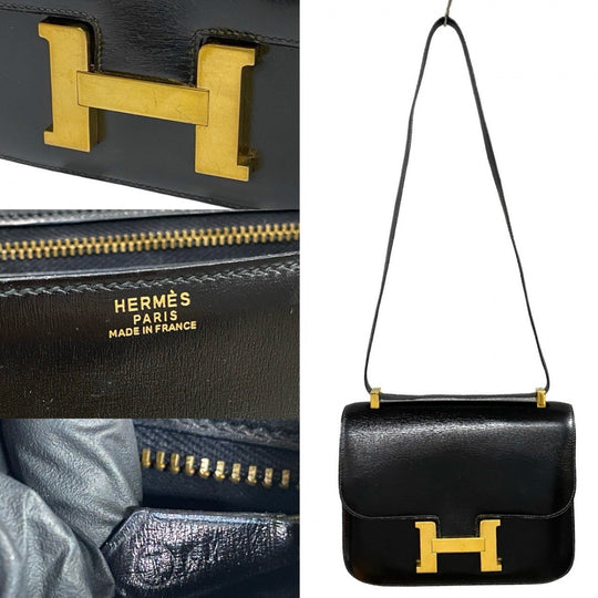 HERMES Shoulder Bag Box scarf black Constance