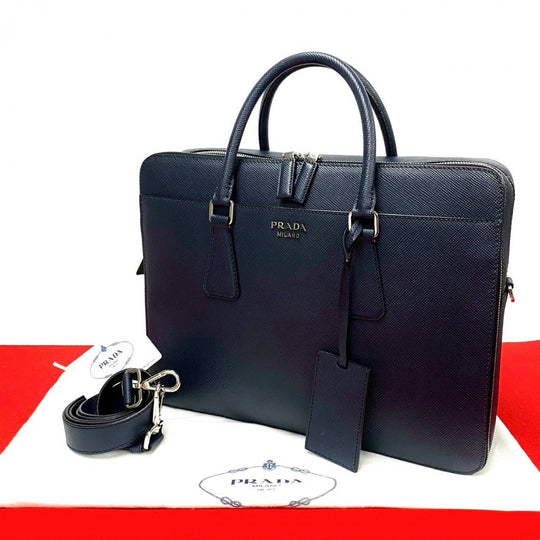 PRADA Shoulder Bag leather Navy