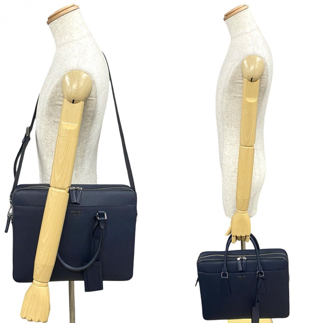 PRADA Shoulder Bag leather Navy