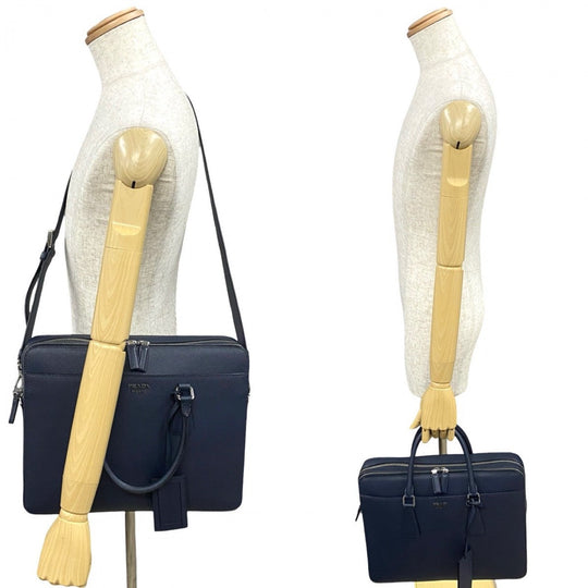 PRADA Shoulder Bag leather Navy