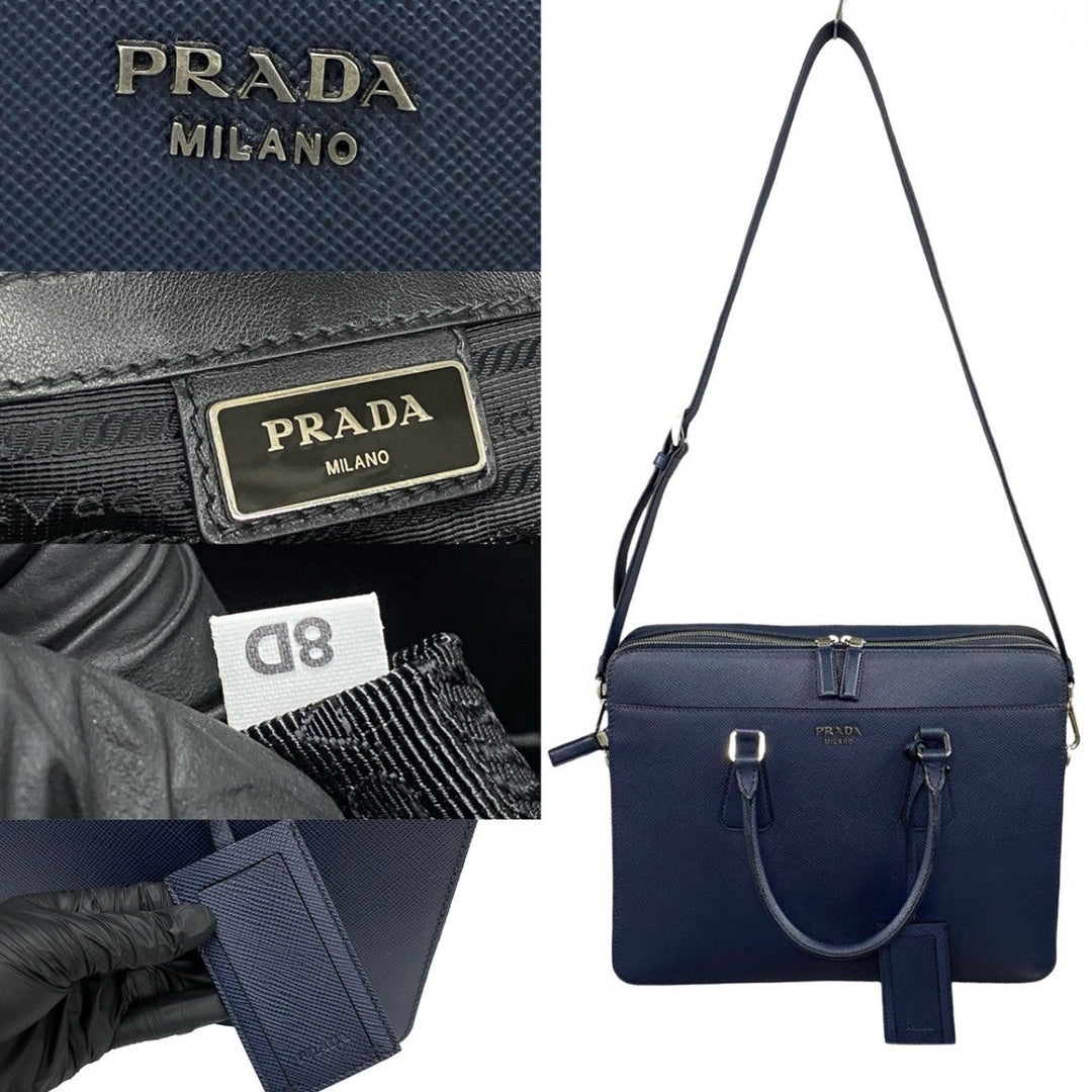 PRADA Shoulder Bag leather Navy