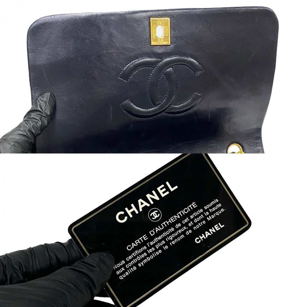 CHANEL Shoulder Bag lambskin Navy Matrasse