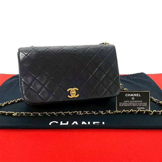 CHANEL Shoulder Bag lambskin Navy Matrasse